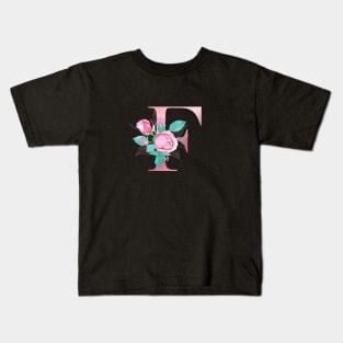 ALPHABET LETTER F IN FLORAL STYLE; PERSONALIZED GIFTS WITH FLOWERS LETTER Kids T-Shirt